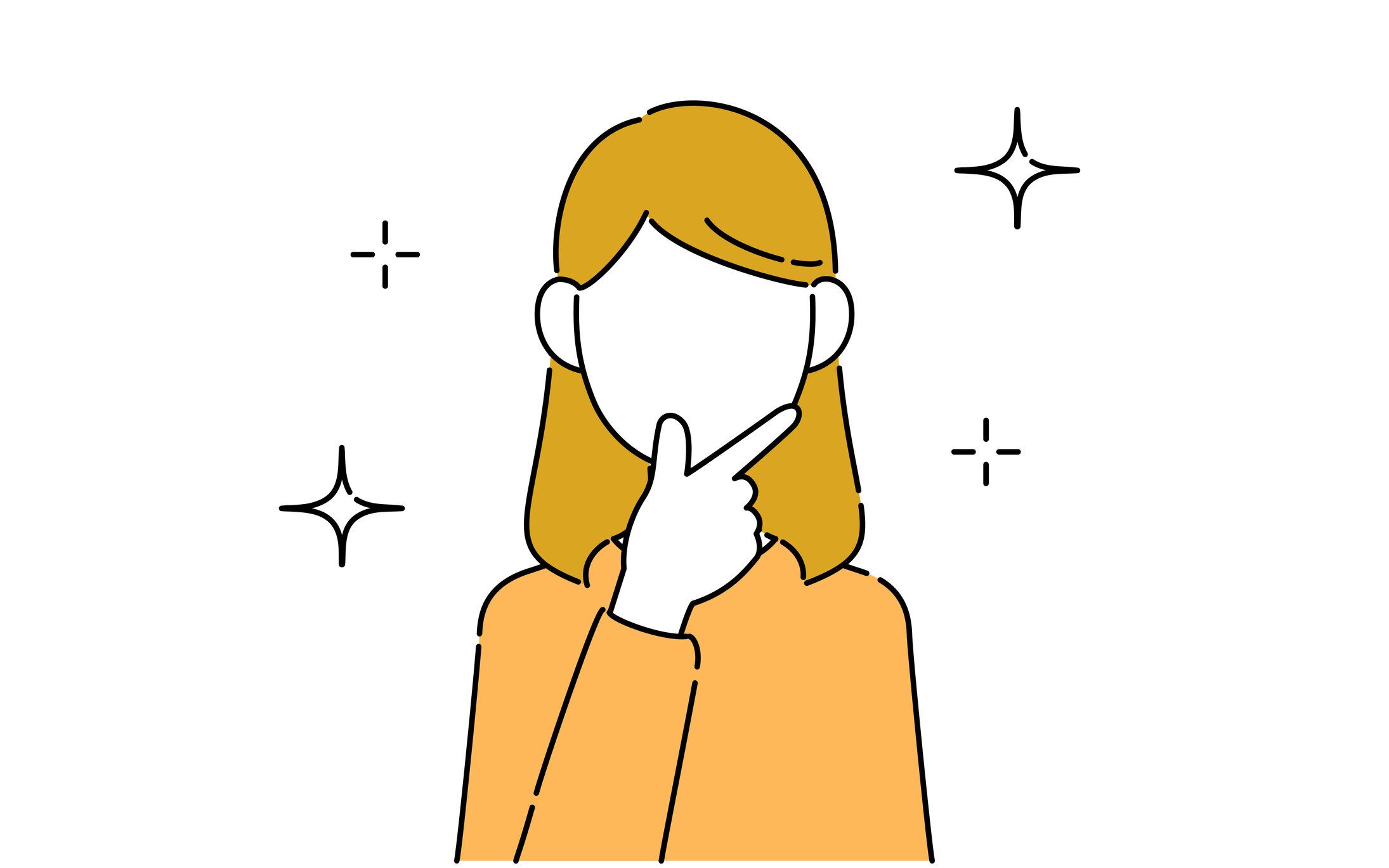 顔のないポーズイラスト、女子学生の上半身、ナルシスト