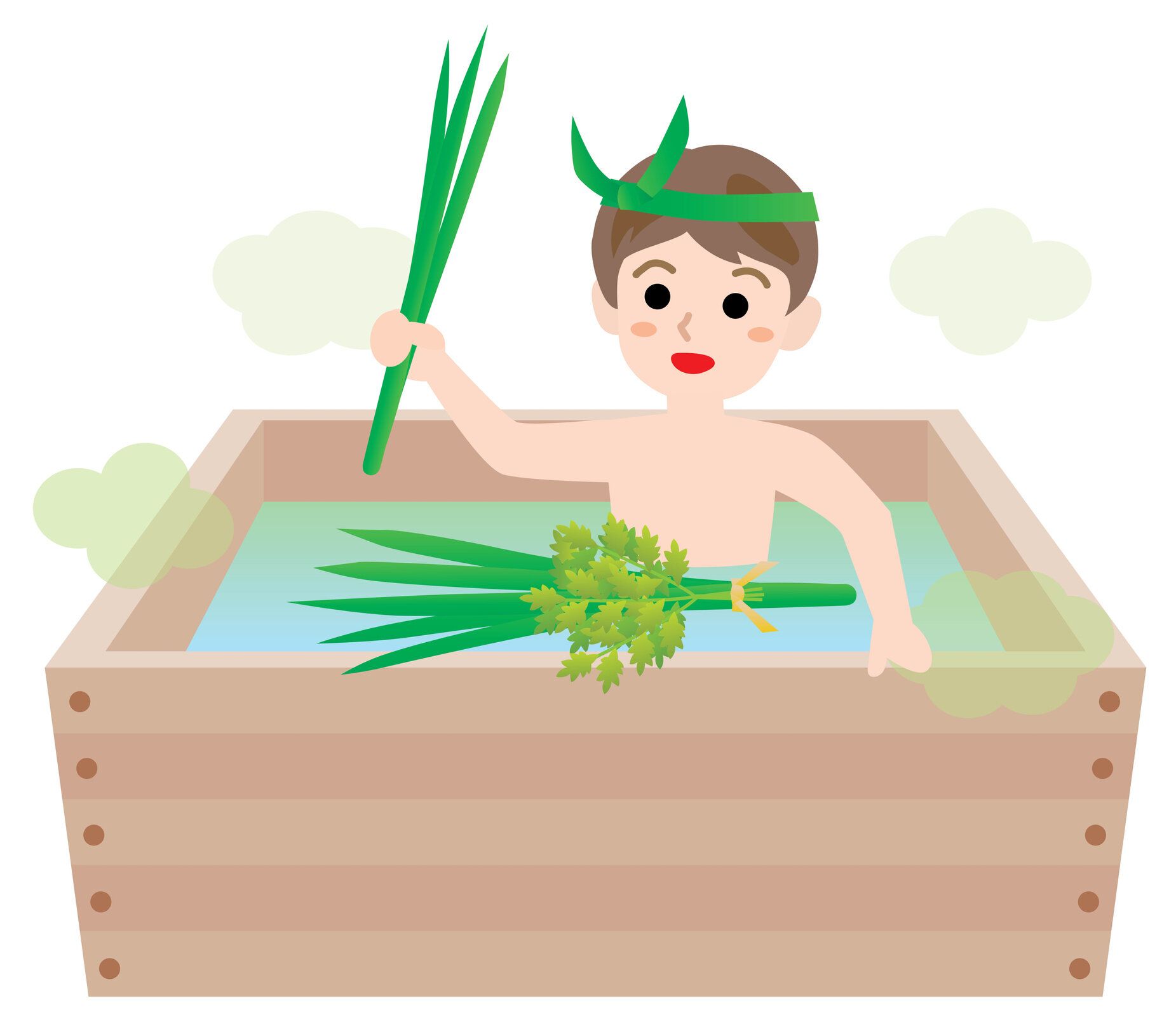 子供の日に甘い旗のお風呂に入る子供。