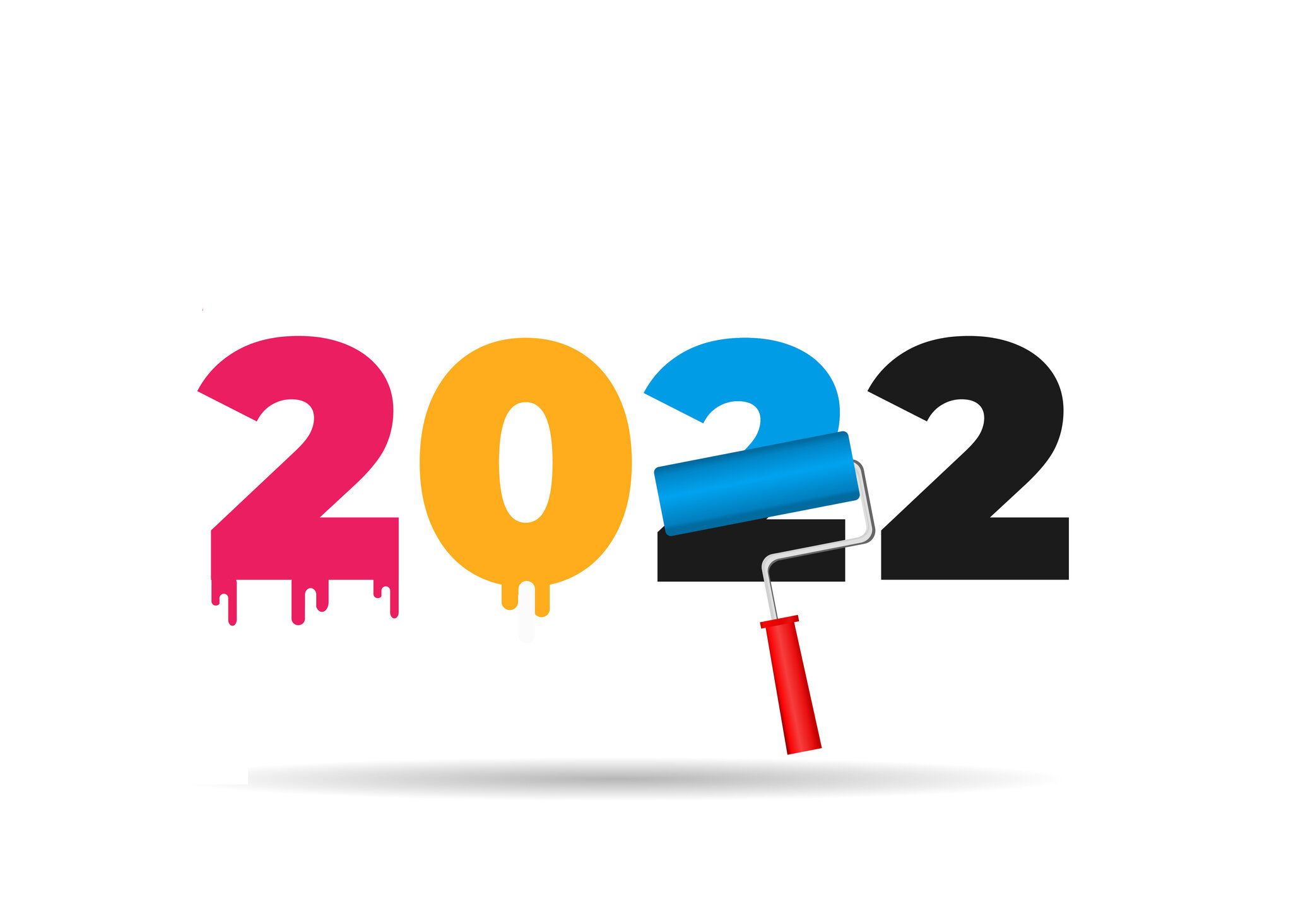 壁のためのローラーのペンキブラシが付いている2022。カラフルな絵画番号2022