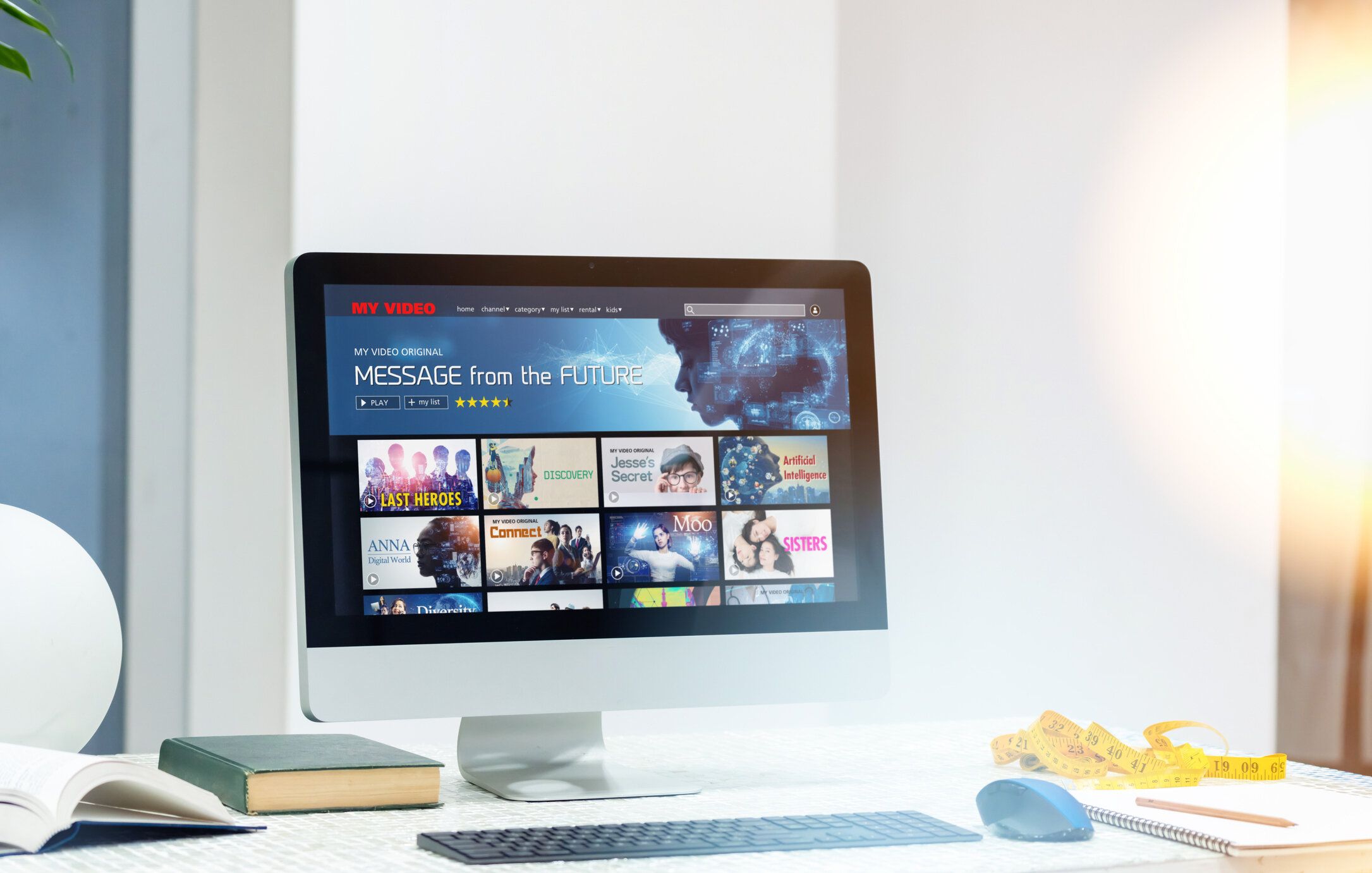 ビデオ配信サービスコンセプトのインターフェース。