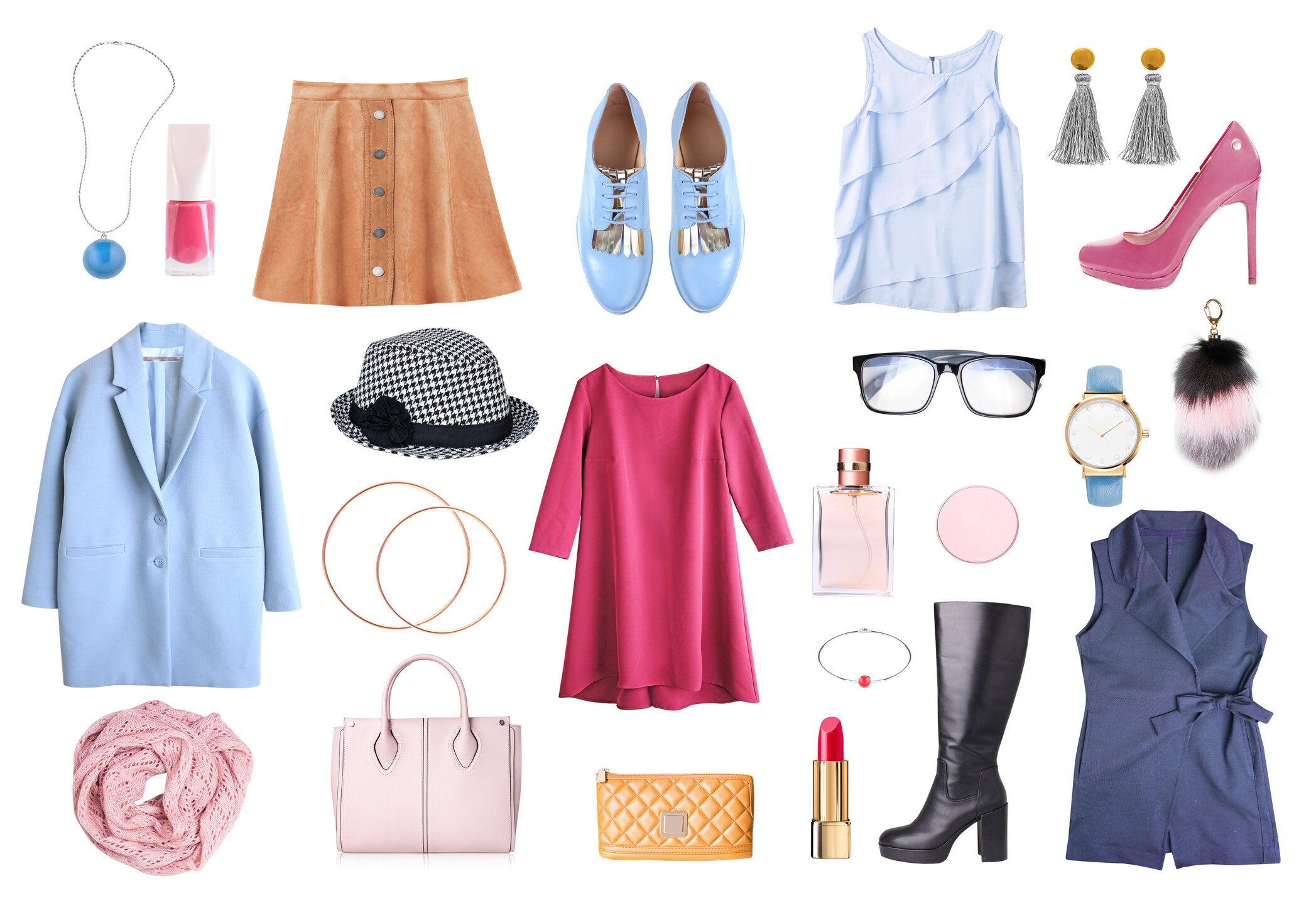 女性の服は、分離を設定します。女性の服のコラージュ。