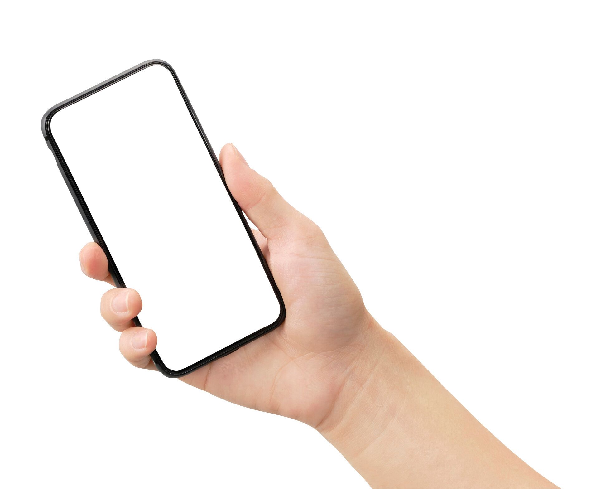 スマートフォンを手で保持。