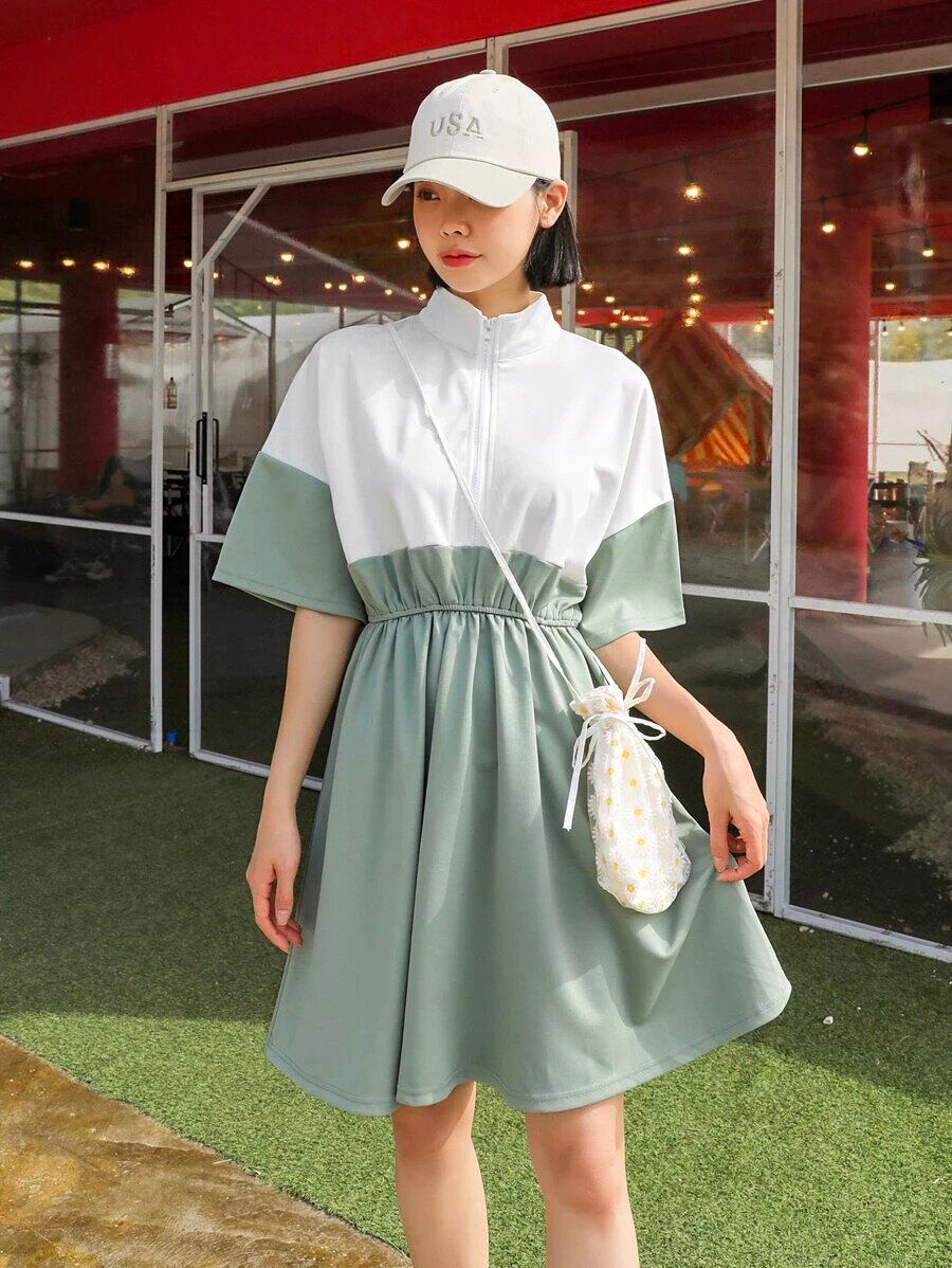 DAZY コントラストパネルサイド ジップフロント ドレス