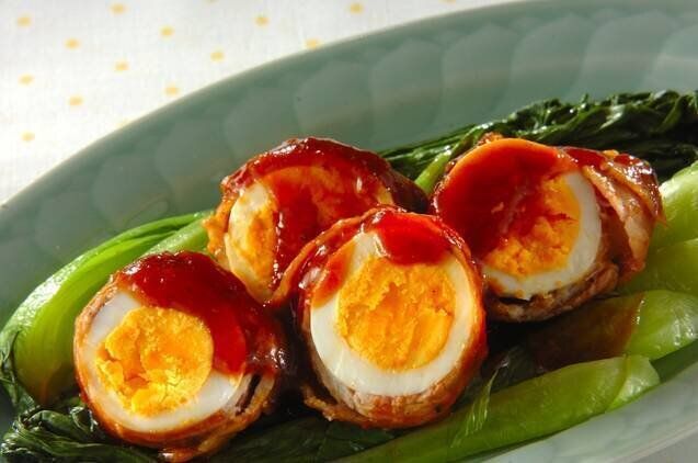 肉巻き卵のコチュジャンソース