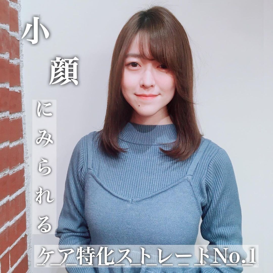 40代丸顔に似合うヘアスタイル 重めバングで小顔効果もバッチリ！