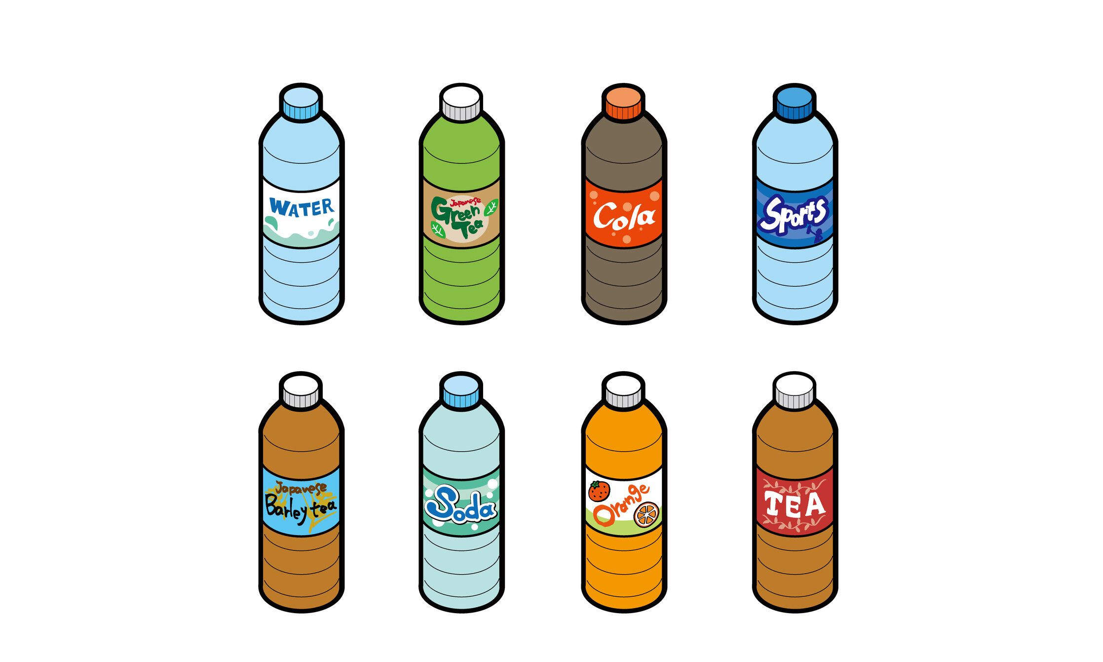 ペットボトル飲料のイラストセット