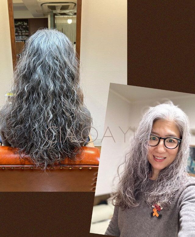 白髪を活かしたパーマデザイン！グレイロングヘア