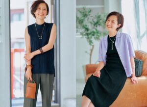 今月着たい、４０代のユニクロ『オリーブ色のタックワイドパンツ』『ブラックのリブ編みワンピース』