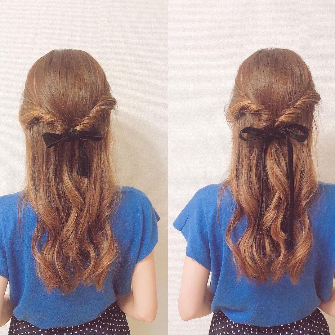 40代女性に似合う不器用でも簡単にできるヘアアレンジ!秋冬におすすめ!ベロアリボンを使ったハーフアップ