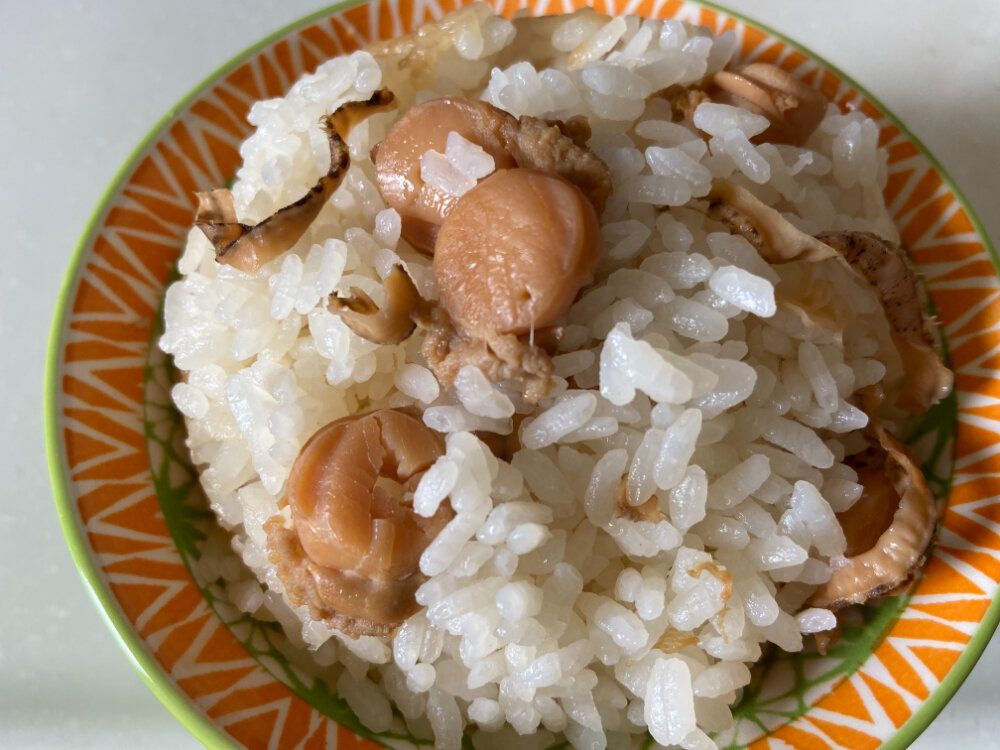 炊けた帆立ごはん