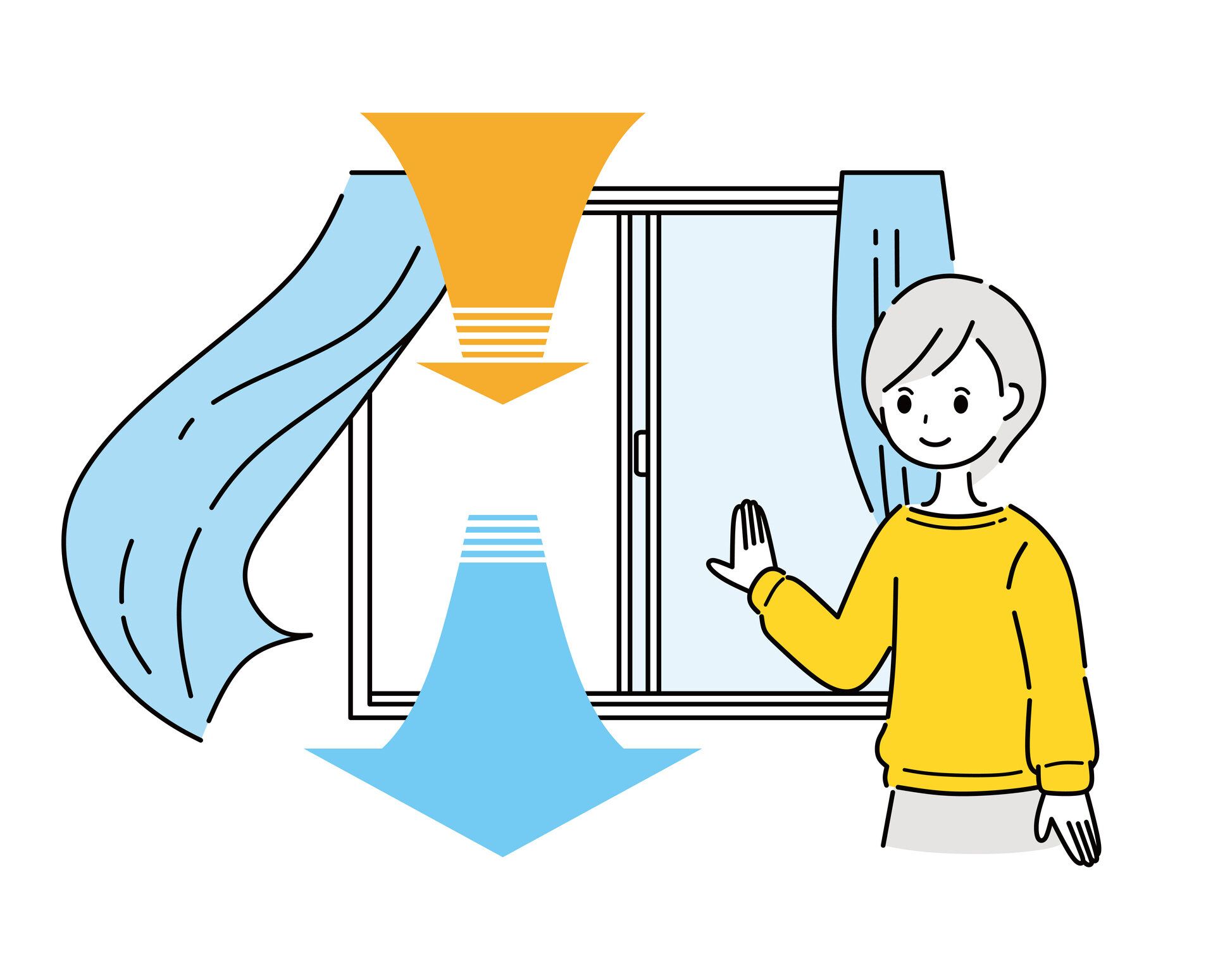 換気する女性のイラスト。