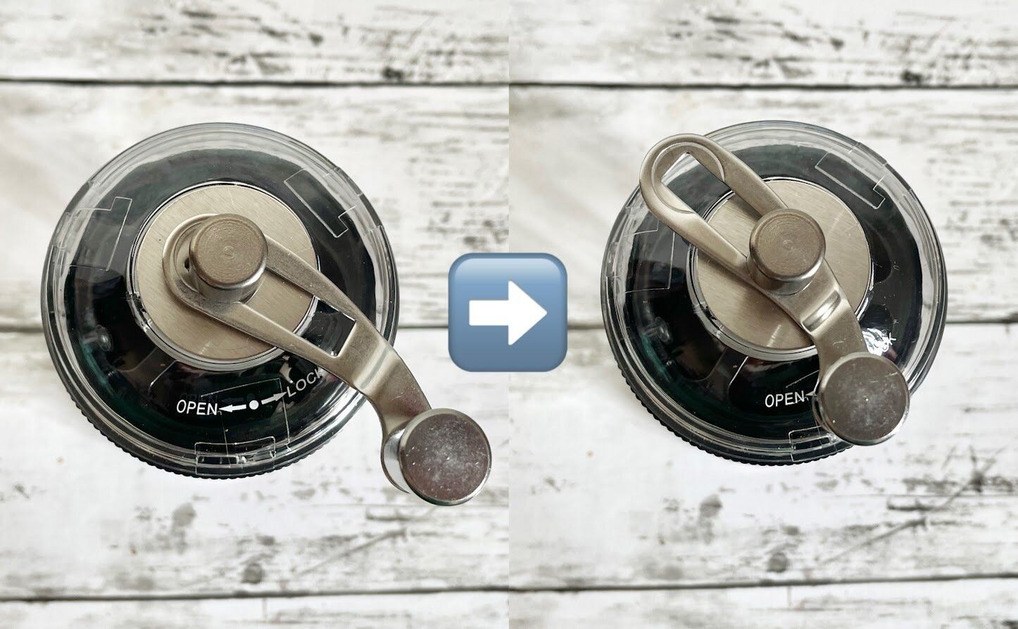 ダイソーコーヒーミルのハンドルを伸ばしたところと縮めたところ