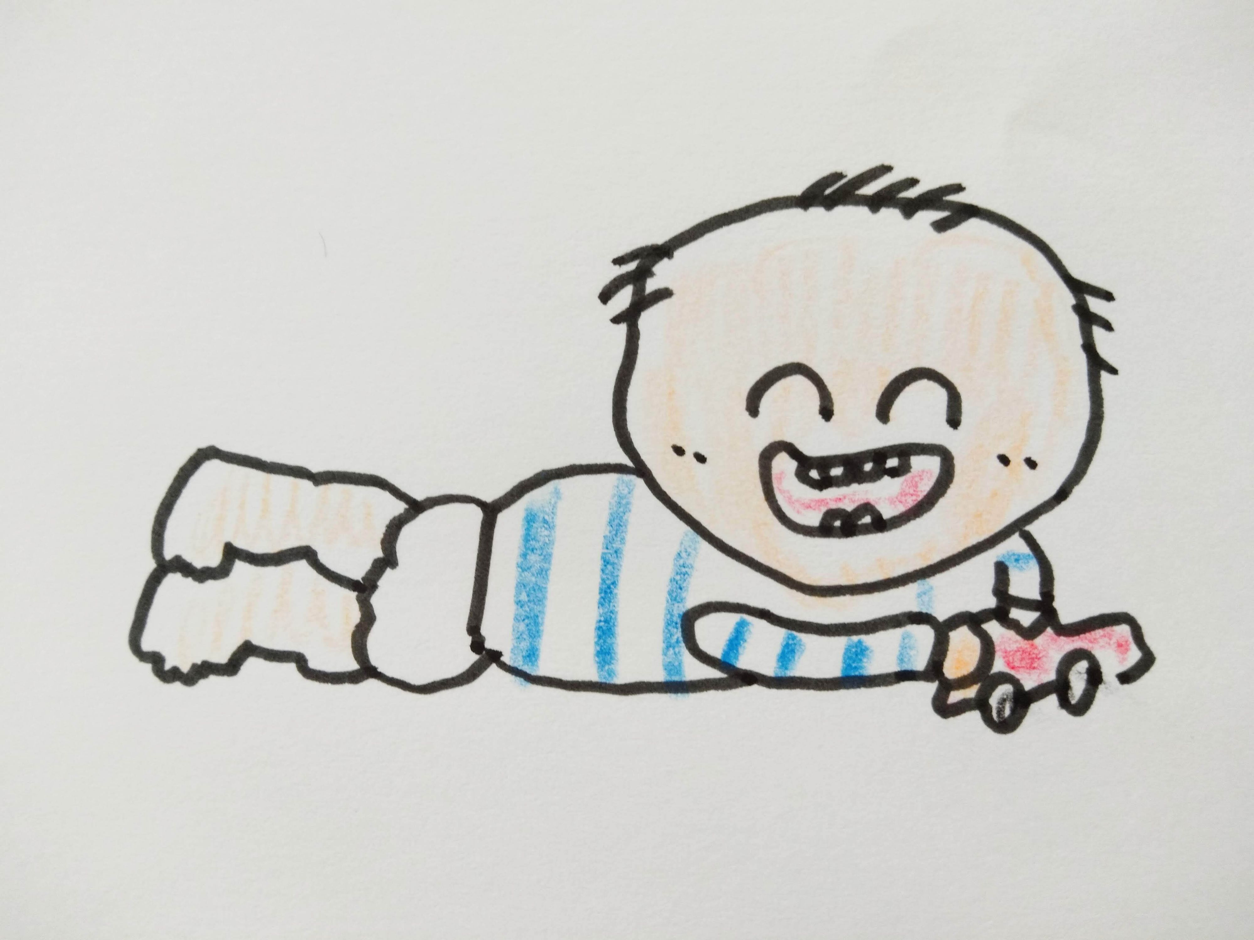 うつ伏せをする赤ちゃんの絵