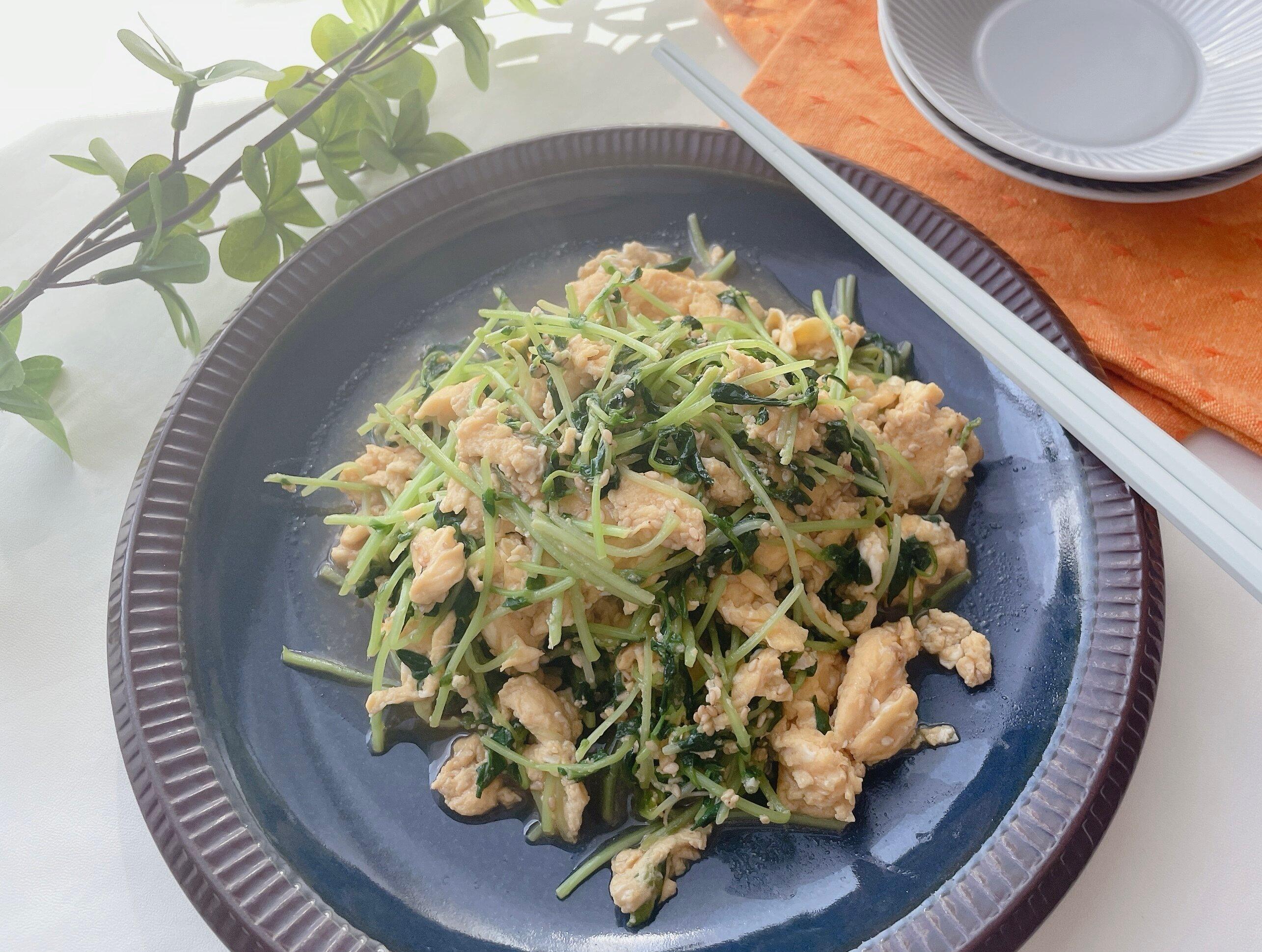 豆苗とたまごのオイスターソース炒め