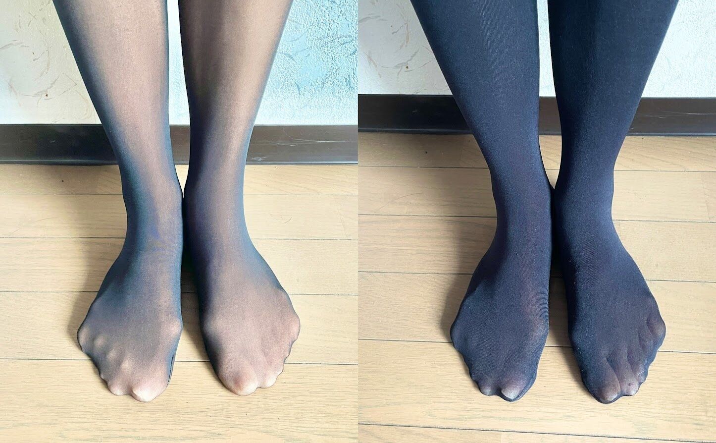 フェイクタイツと80デニールのタイツ