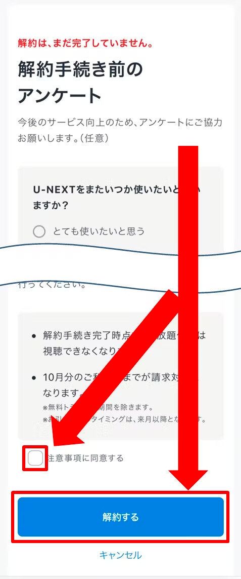 そのまま「次へ」を押し、解約をおこなう