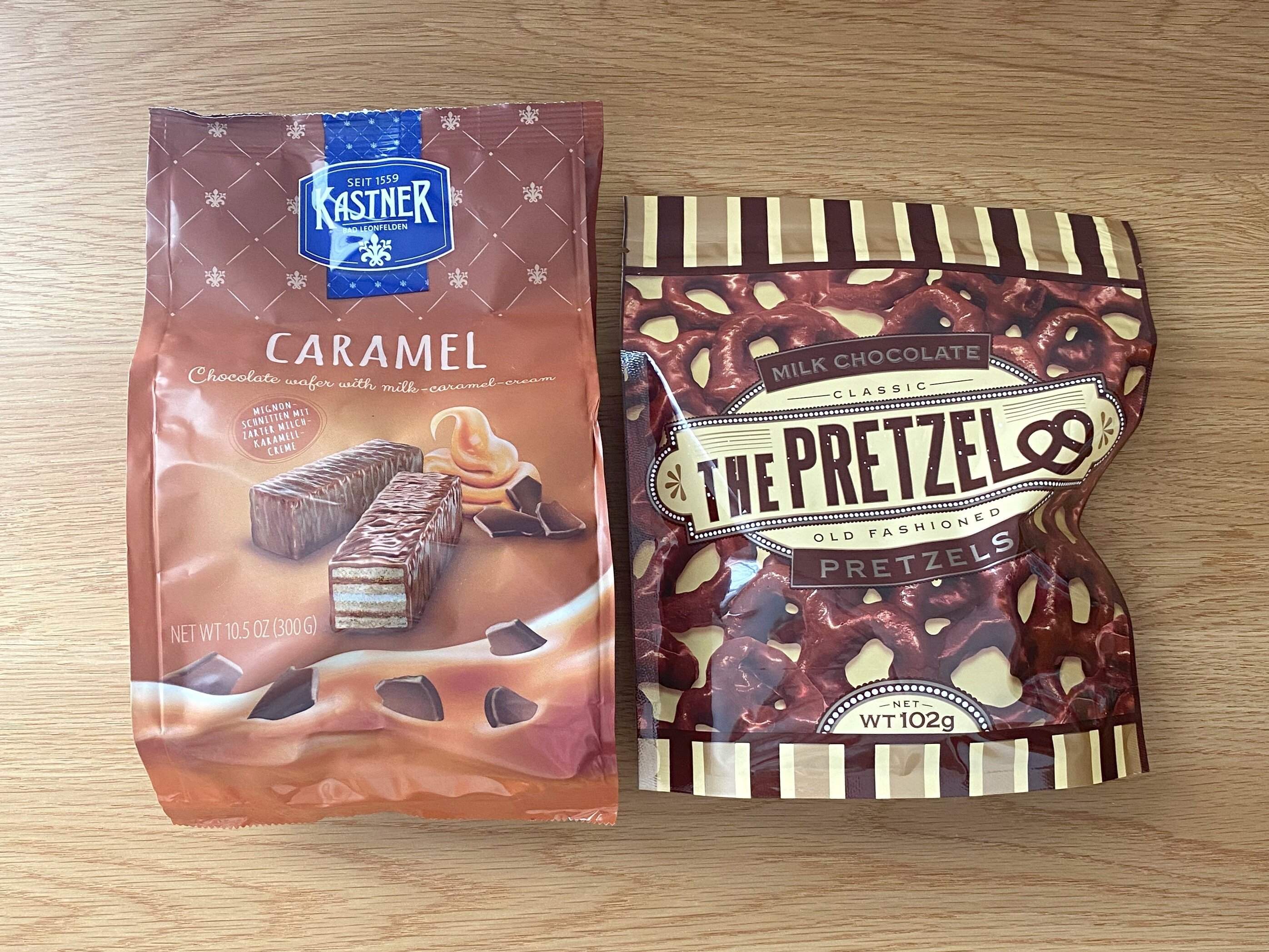 カストナー「チョコレートウエハースキャラメル」 ザ・プレッチェル「ミルクチョコレートプレッチェル」