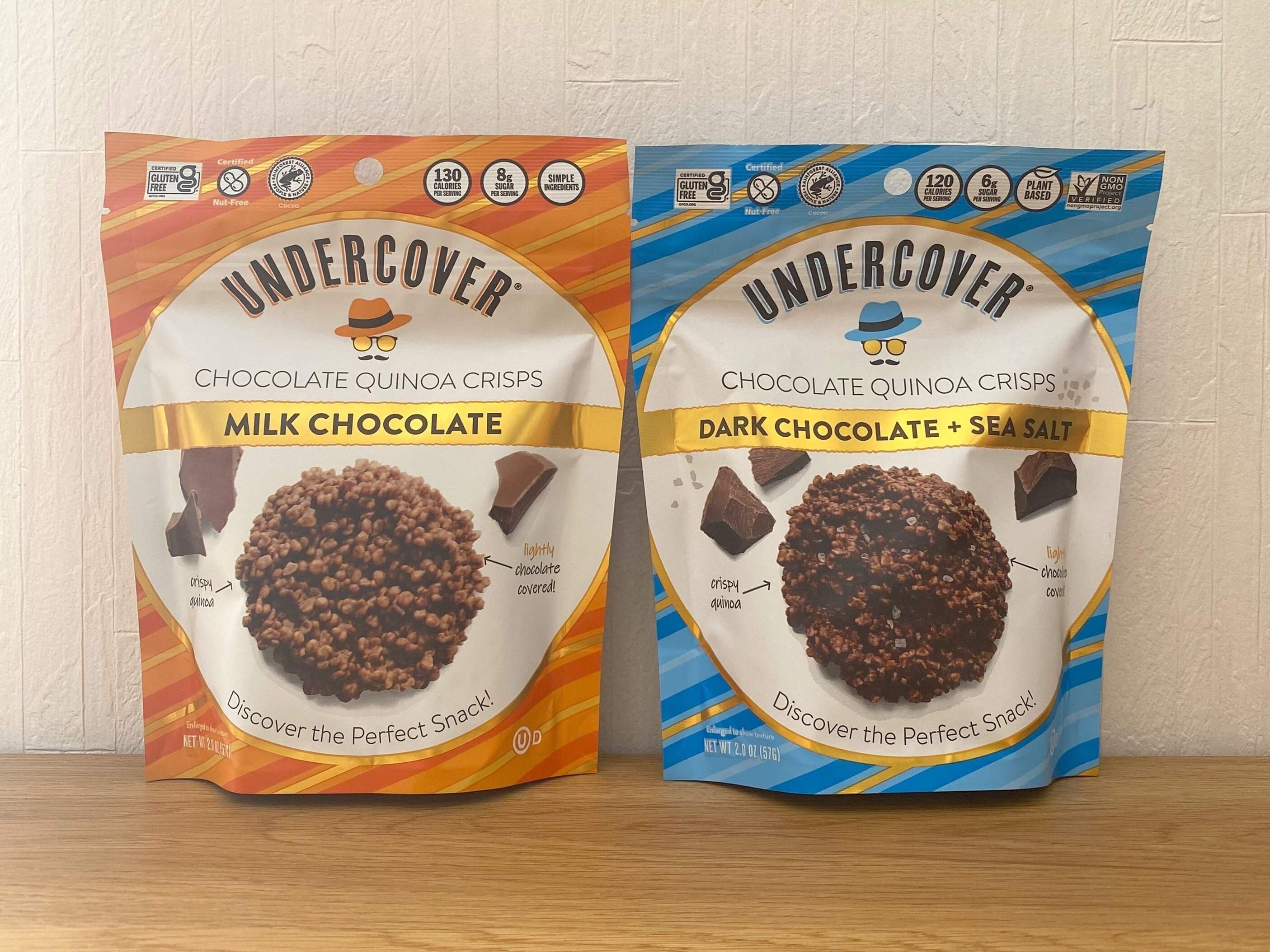 ミルクチョコレートキヌアクリスプ ダークチョコレートシーソルトキヌアクリスプ