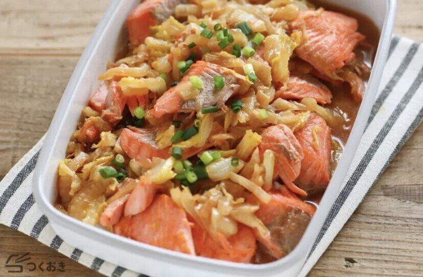 鮭と白菜のめんつゆバター炒め