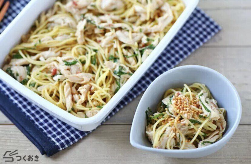 蒸しささみと梅しそ冷製パスタ