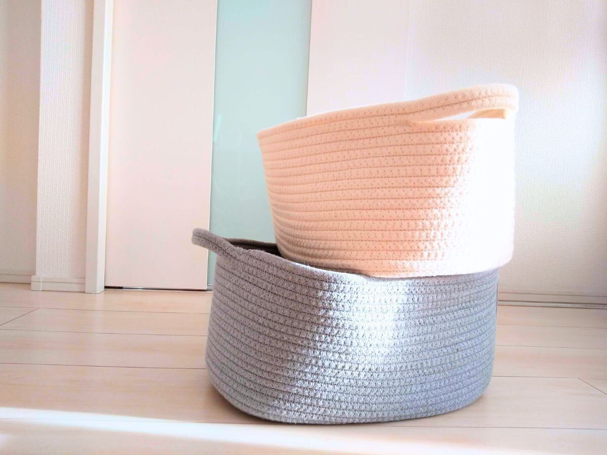 生成りとグレーのコットン収納