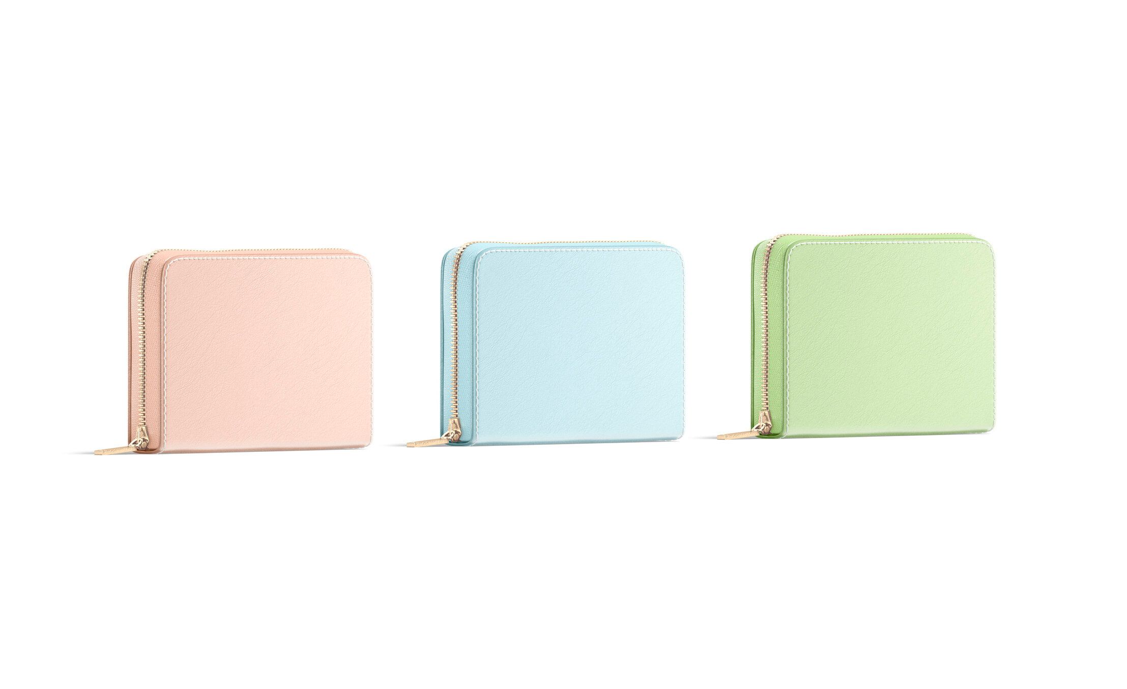 空白色の小銭財布モックアップ、半回転図