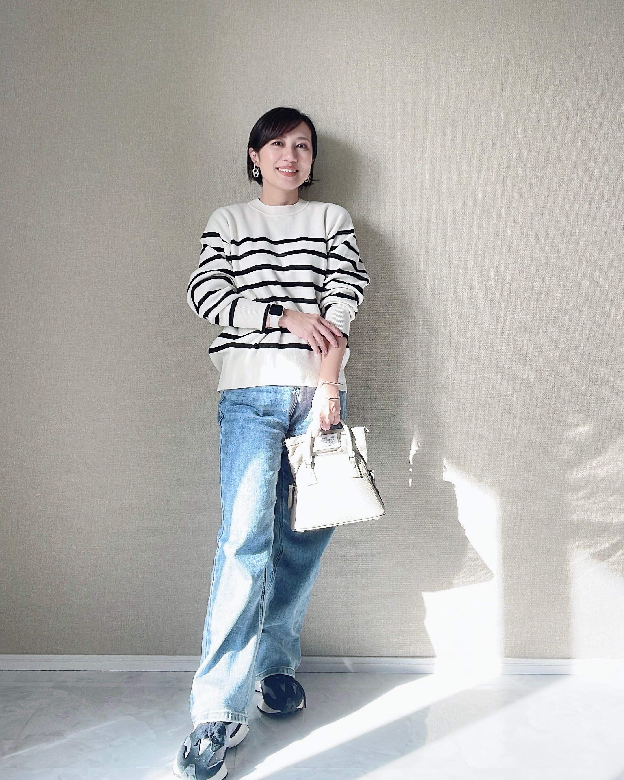 スムースコットンリラックスボーダークルーセーター（長袖）