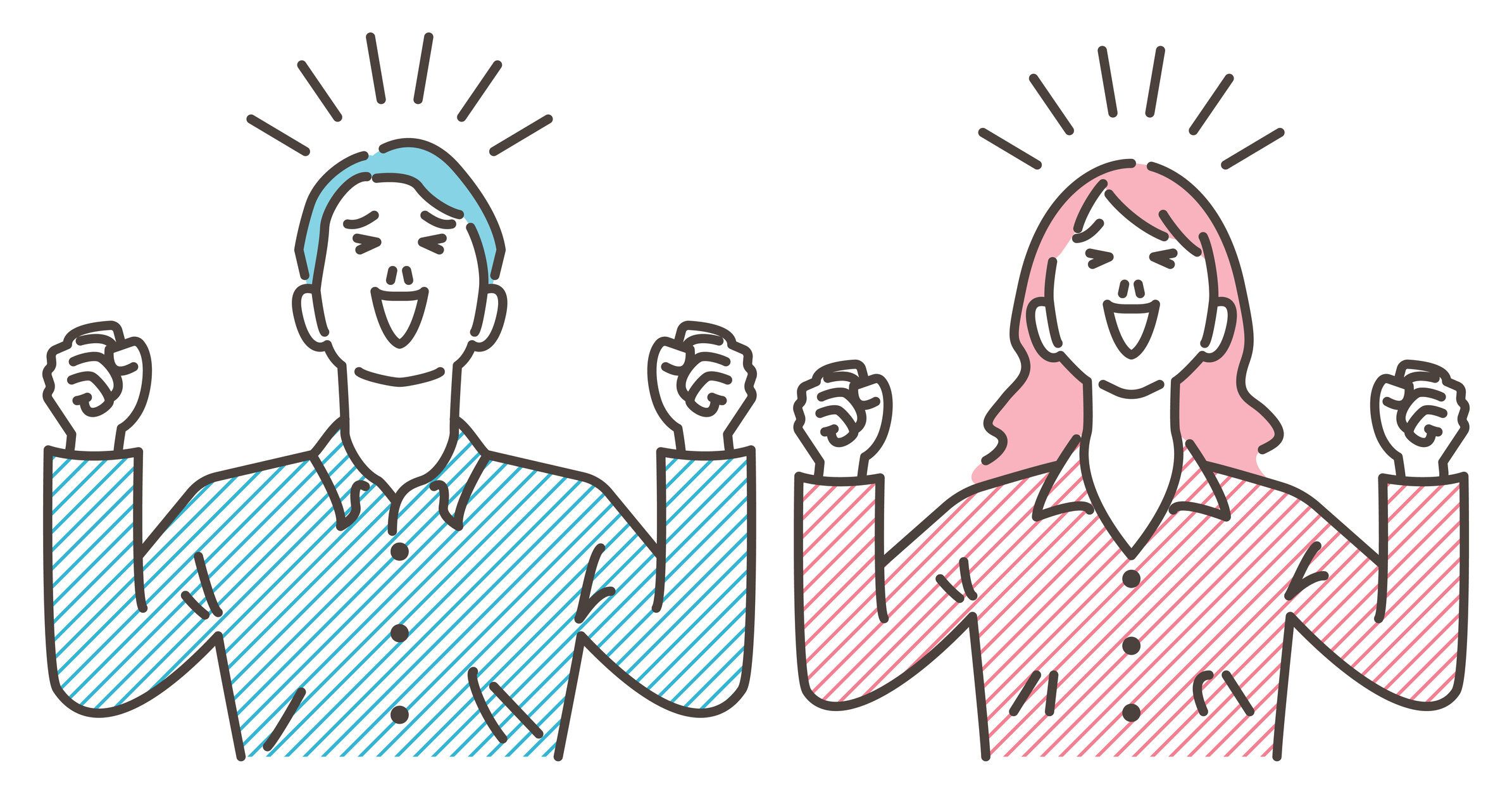 拳のポンプをやっている若い男女のカップル。彼らは彼らの顔に喜びの表情を持っています。ベクターイラストレーション。