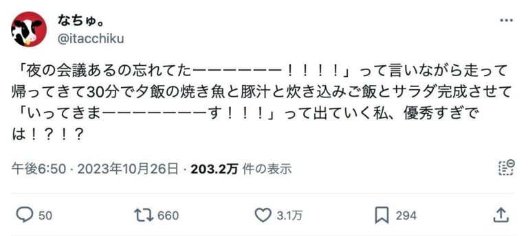 夜の会議を忘れていたママ！帰宅後30分で夕飯4品完成させる神技に、3.1万件のいいねと「神の領域」の声