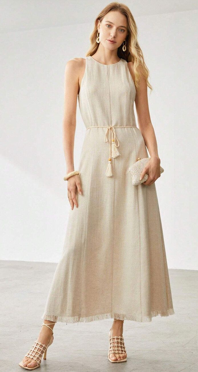 MOTF PREMIUM リネンビスコースタッセルベルトドレス