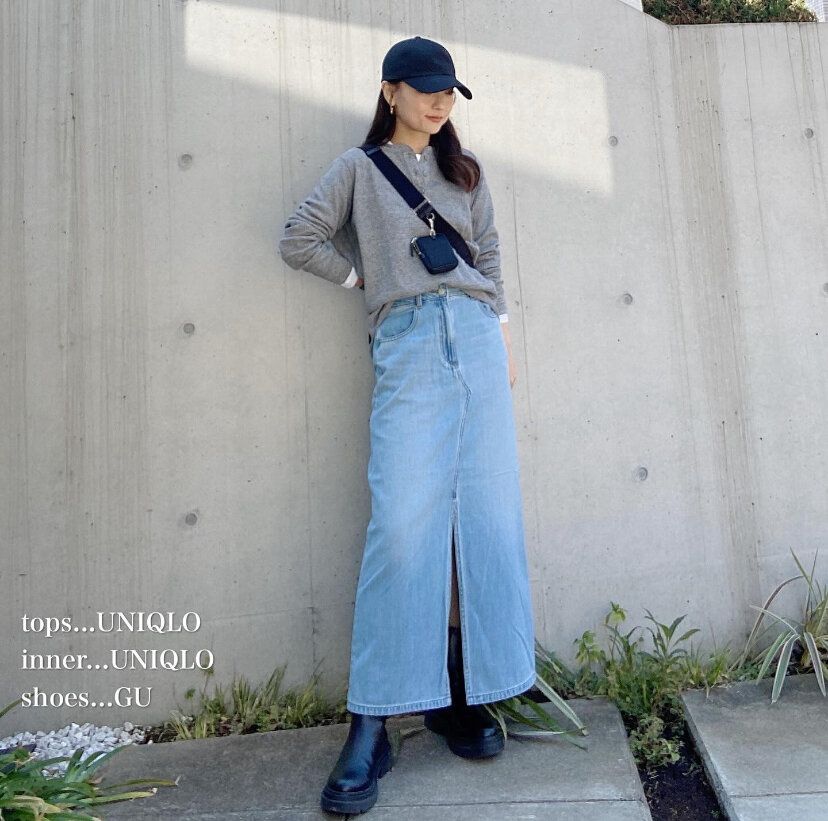 デニムフロントスリットロングスカート