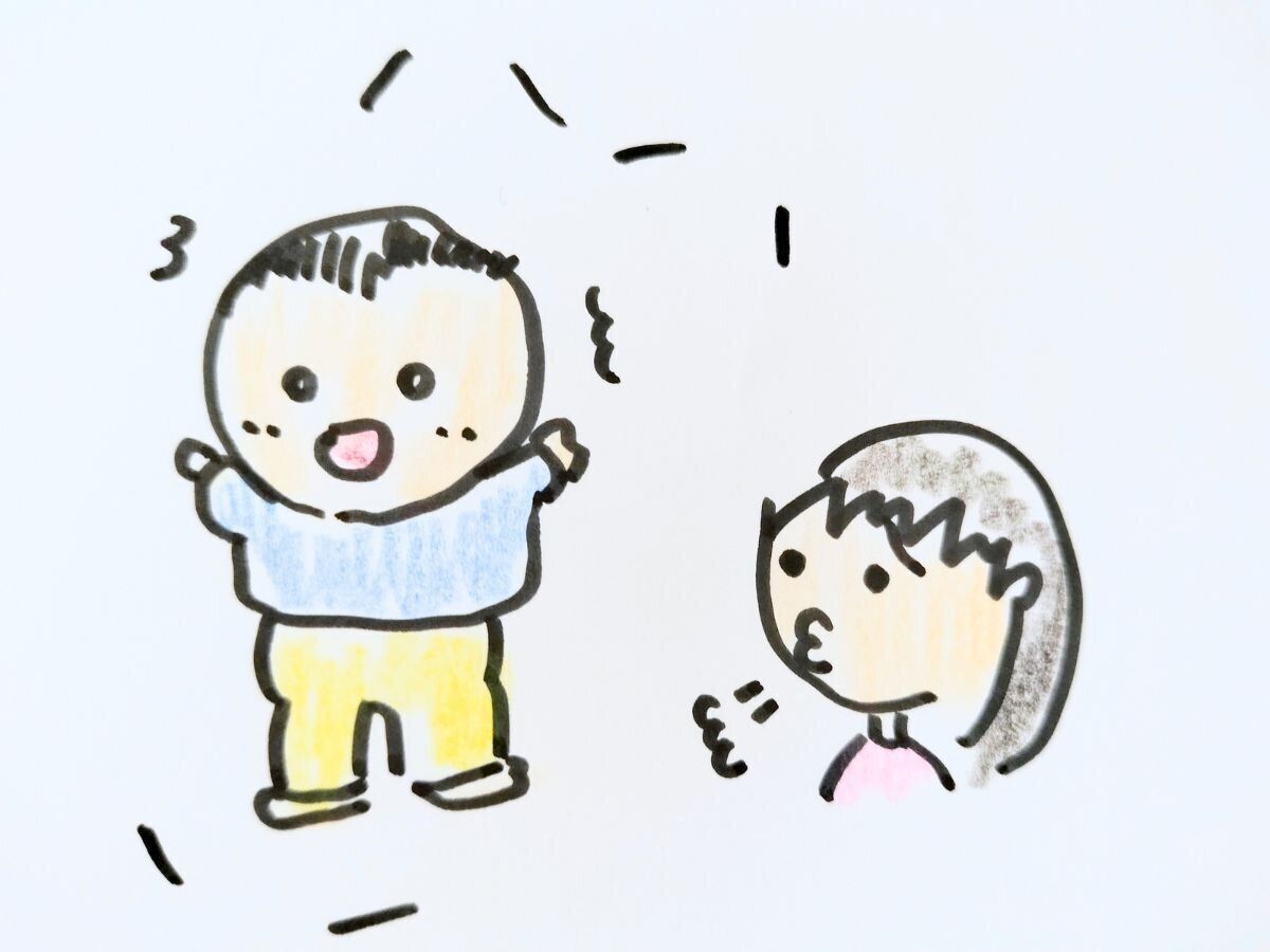 息子だけ注目されていることに不満な娘の絵