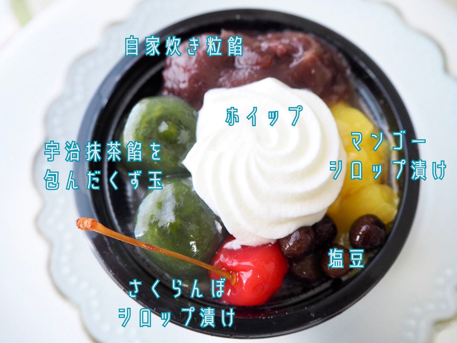 シャトレーゼ「宇治抹茶くず玉クリームあんみつ」商品写真