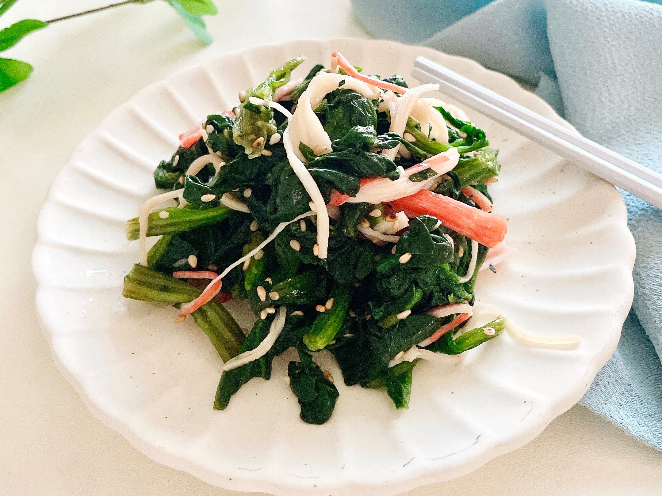 ほうれん草とカニカマのポン酢あえ