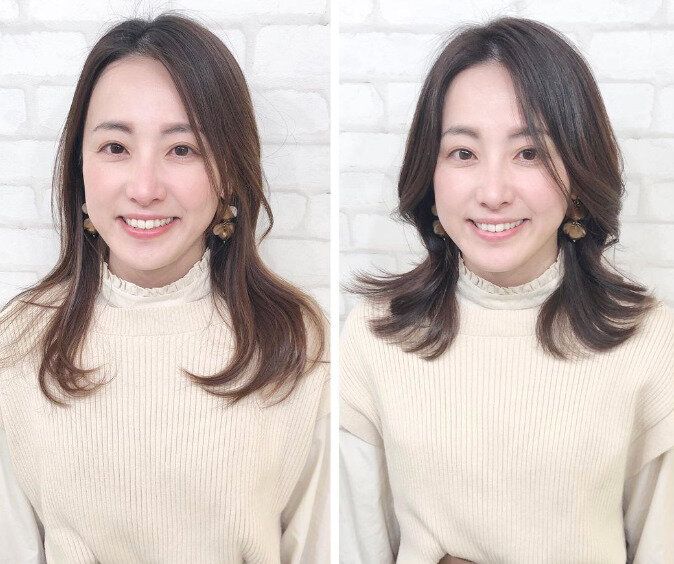 ひし形シルエットで小顔効果!大人ミディアム