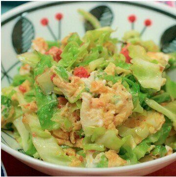 春キャベツと卵の明太子炒め