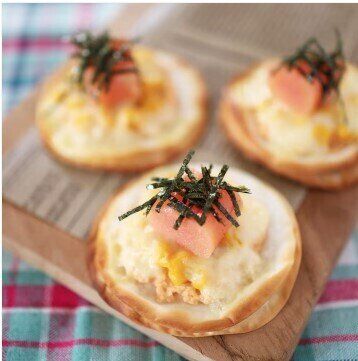 おつまみ、おやつに楽しい食感☆明太子の和風ミニピザ