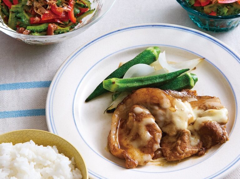 豚肉のウスターチーズ焼き＆ゴーヤーとパプリカの梅おかかあえレシピ