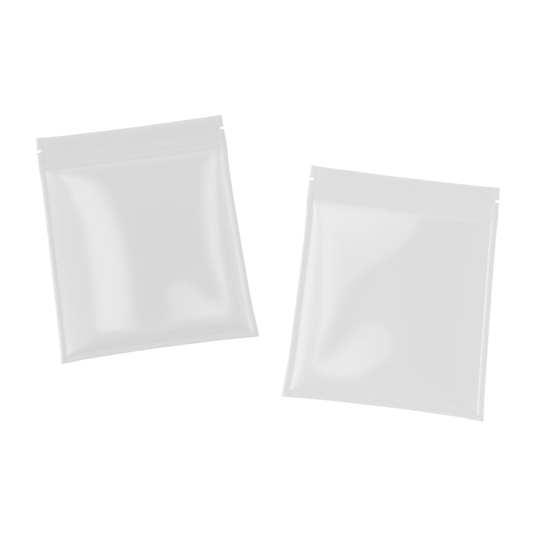 白い背景に隔離された涙のラインを持つ2つのホワイトグロッシーサシェモックアップ。