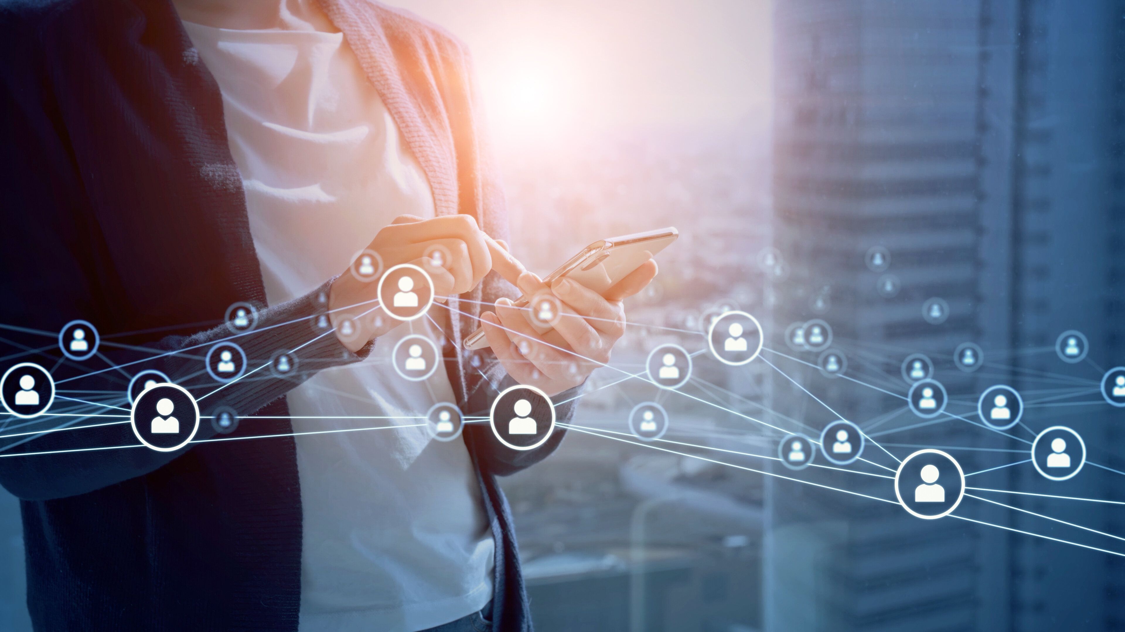 ソーシャルネットワーキングサービスの概念。通信ネットワーク。