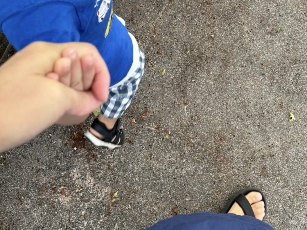 子どもと手を繋ぐ私