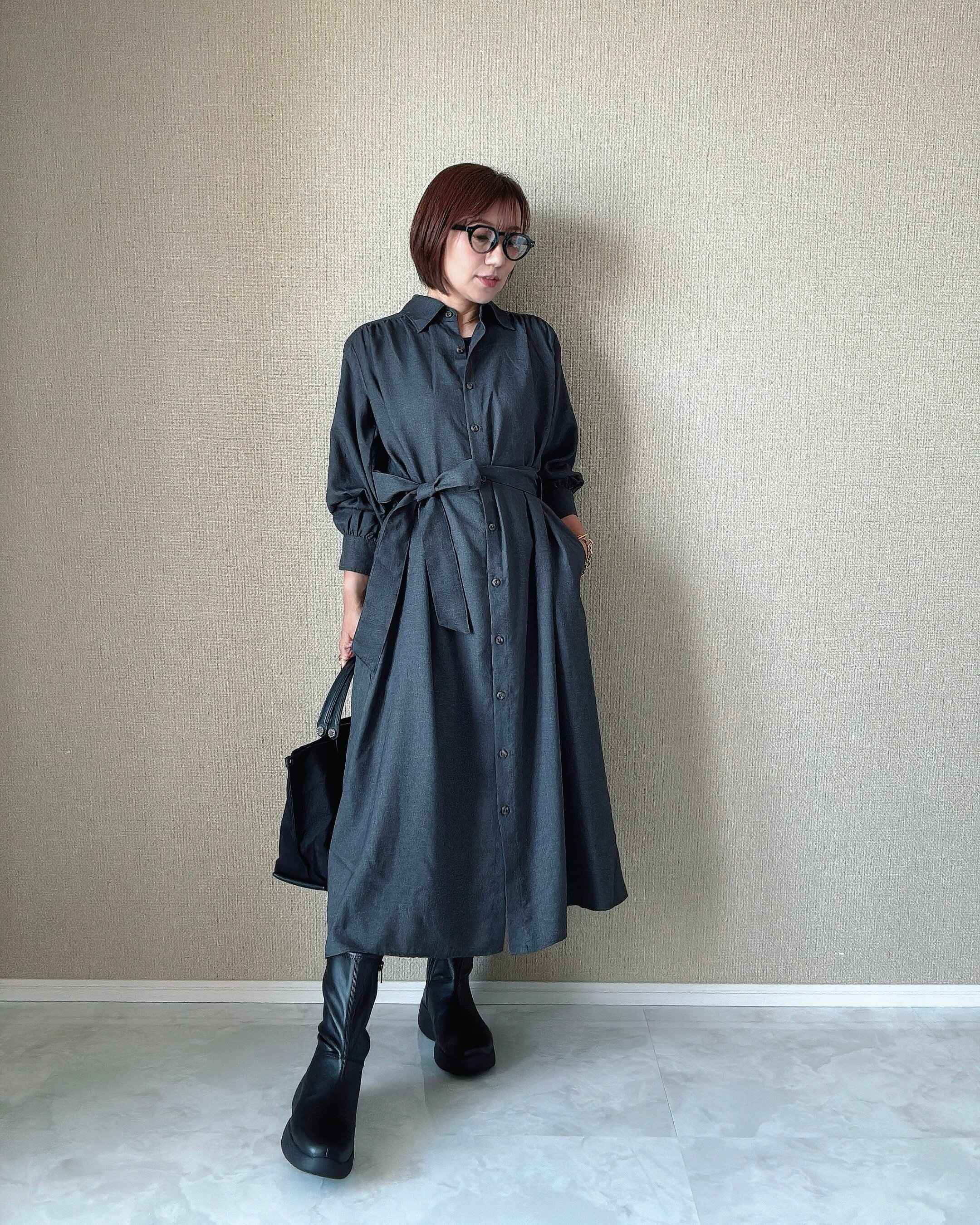 ユニクロシー　ベルテッドシャツワンピース