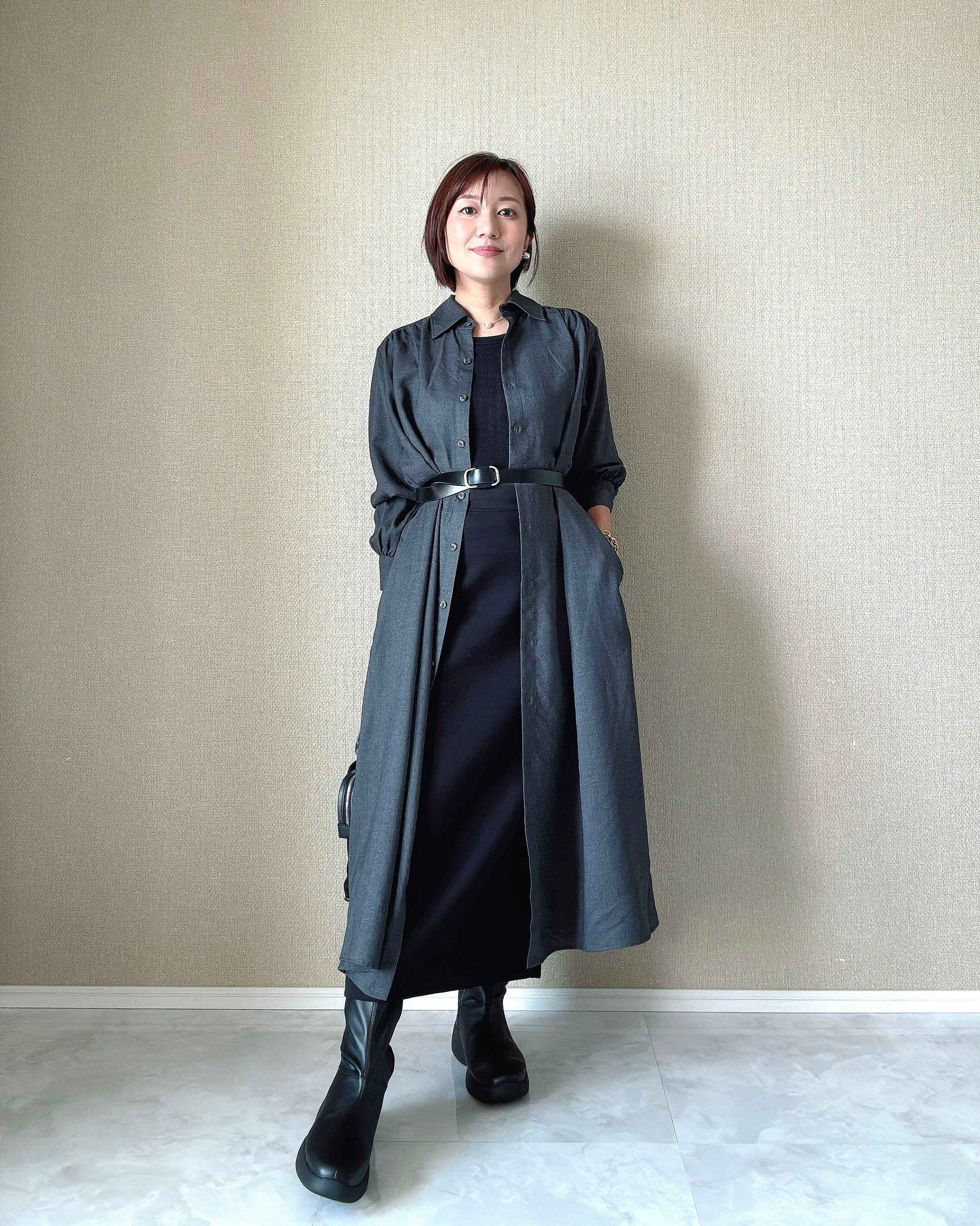 ユニクロシー　ベルテッドシャツワンピース