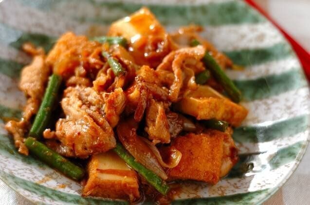 厚揚げとインゲンのトロミ炒め