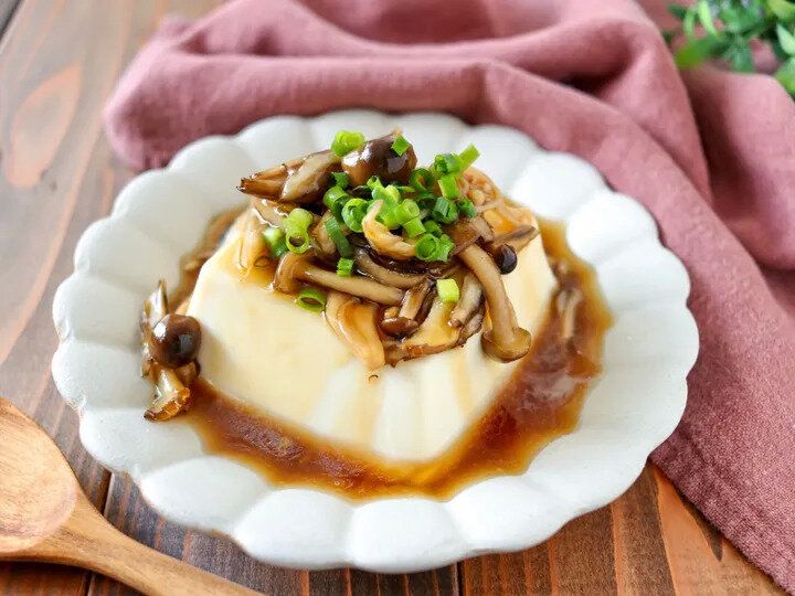 焼ききのこのあんかけ豆腐