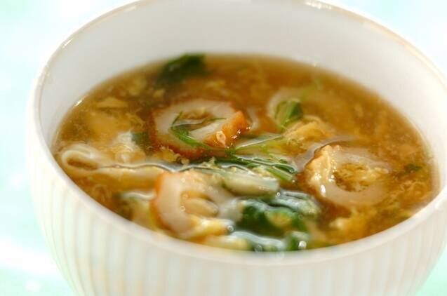 ちくわと水菜のかき玉スープ