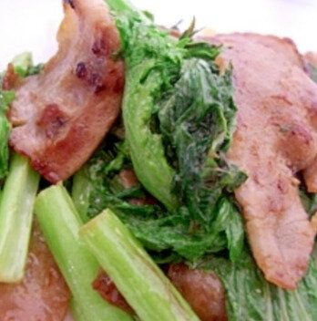 豚肉とわさび菜のオイスターソース&マヨネーズ炒め