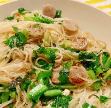 ウインナーとわさび菜のソーメンチャンプルー