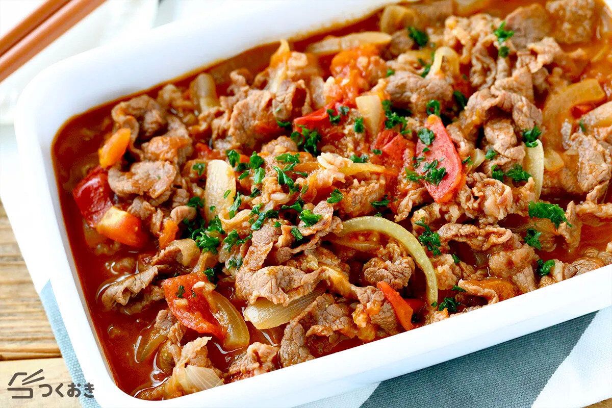 牛肉とガーリックトマトのさっと煮