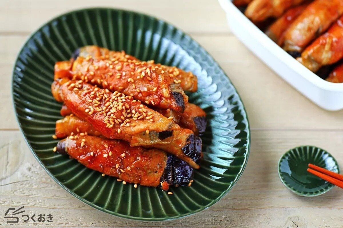 なすの豚巻き甘酢だれ